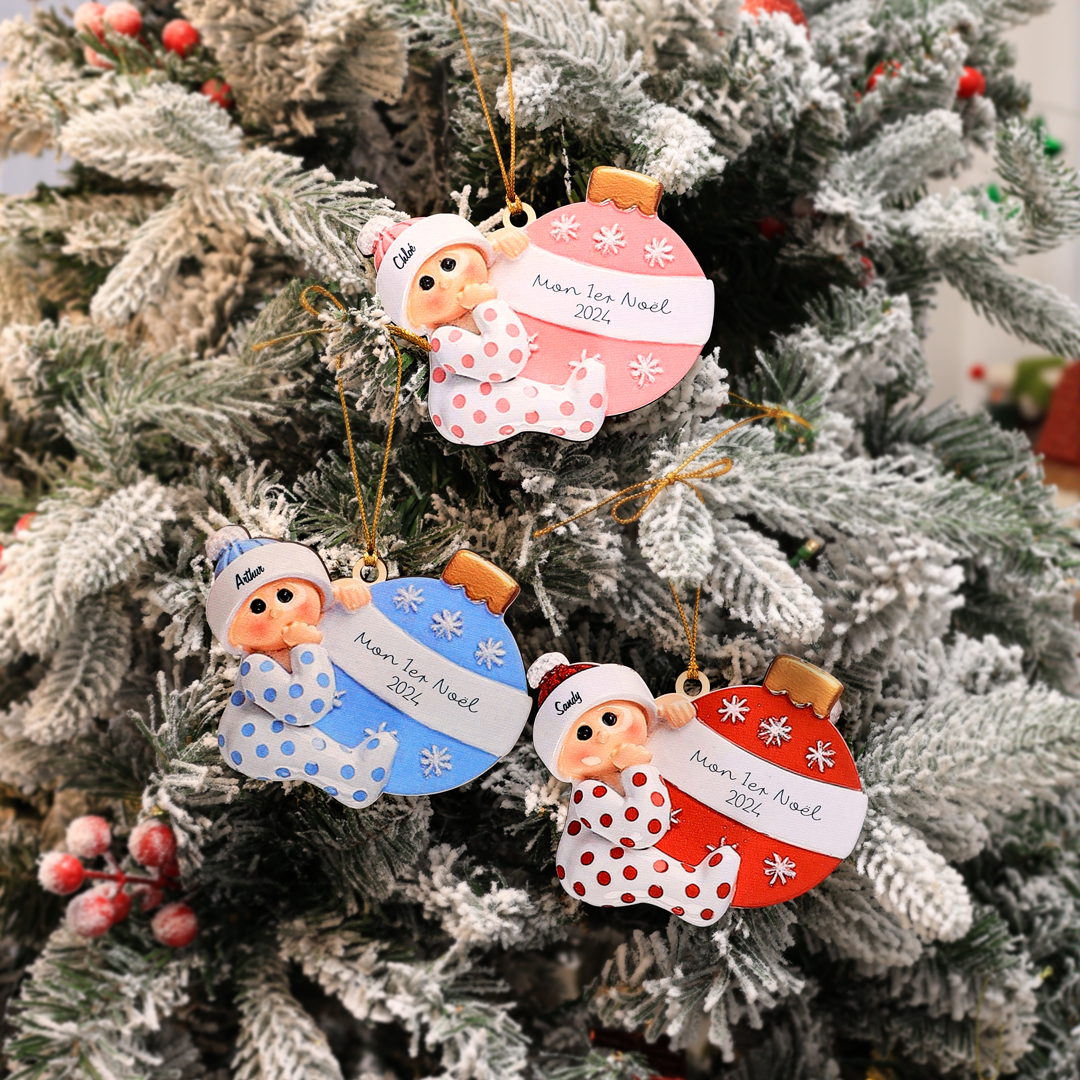 Décoration Sapin Noël en Bois 1 Prénom Personnalisé avec texte cadeau pour BéBé | Jessemade