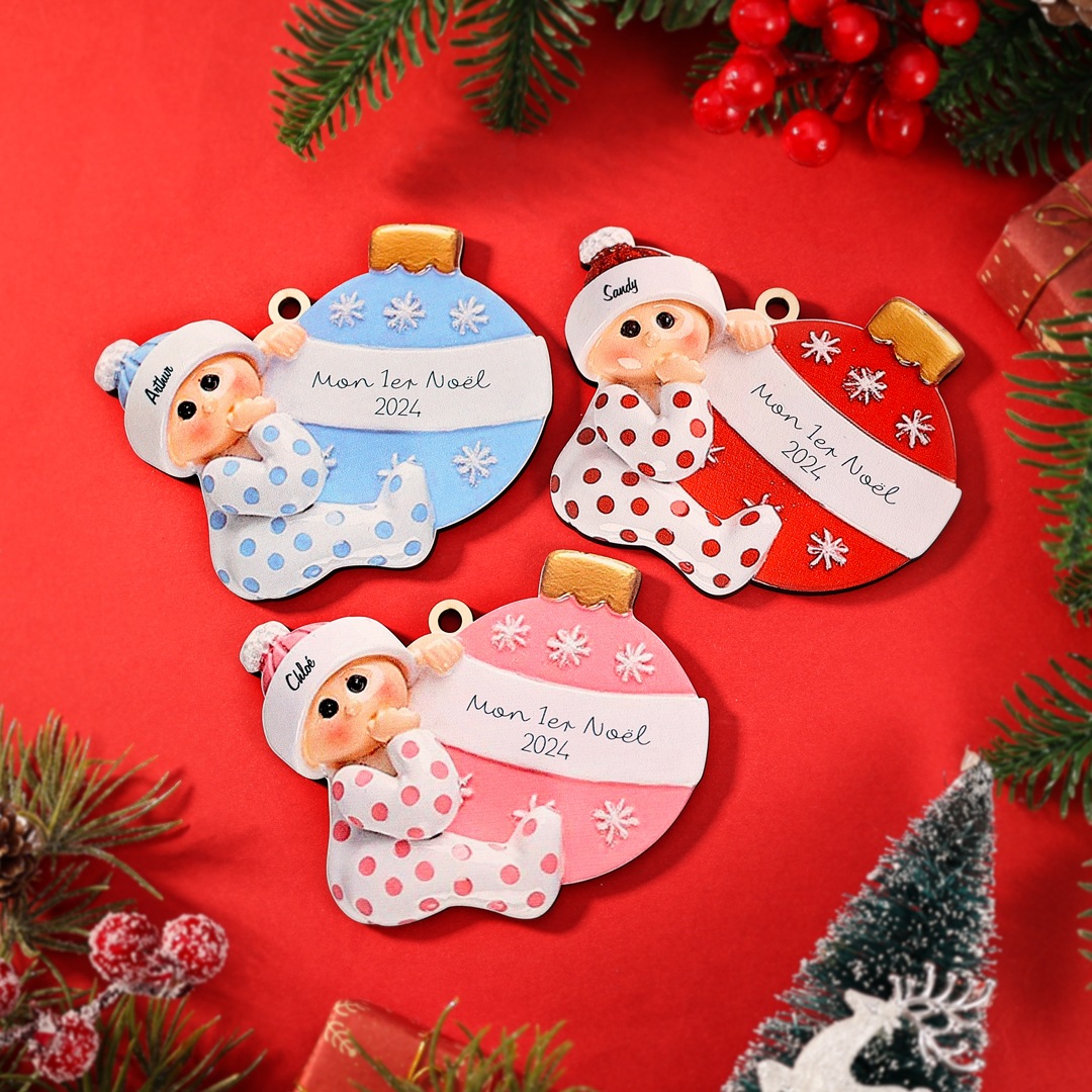 Décoration Sapin Noël en Bois 1 Prénom Personnalisé avec texte cadeau pour BéBé | Jessemade
