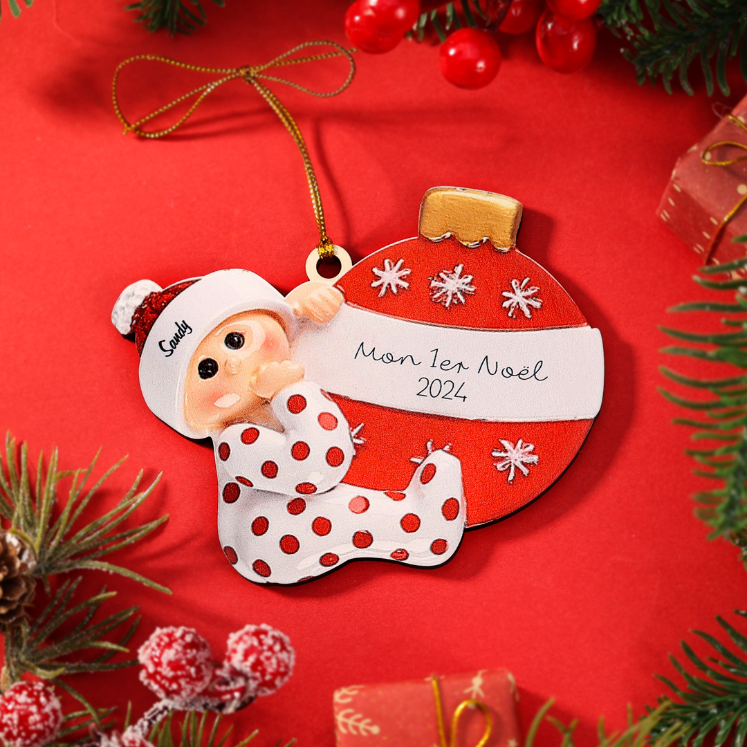 Décoration Sapin Noël en Bois 1 Prénom Personnalisé avec texte cadeau pour BéBé | Jessemade