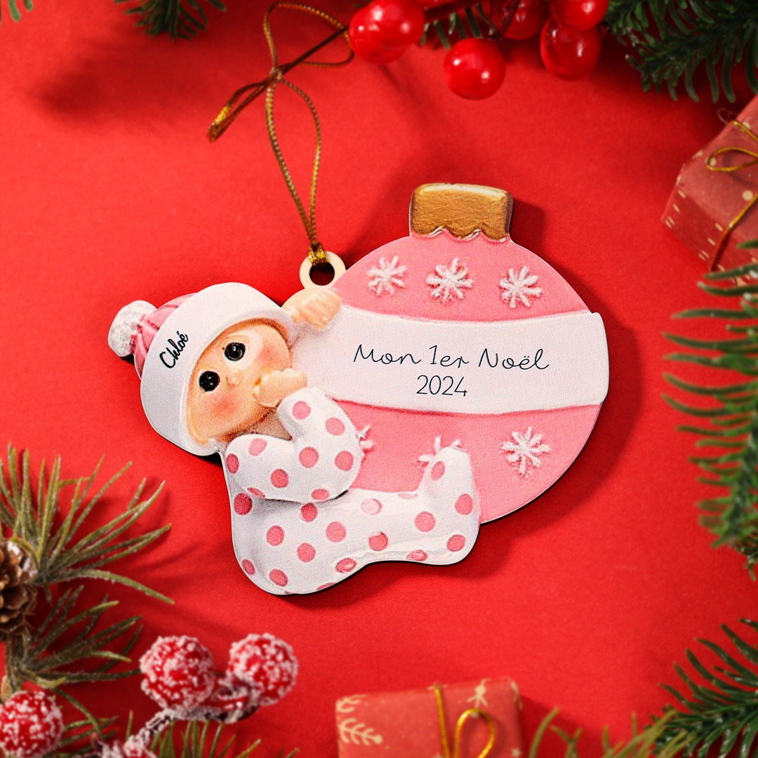 Décoration Sapin Noël en Bois 1 Prénom Personnalisé avec texte cadeau pour BéBé | Jessemade