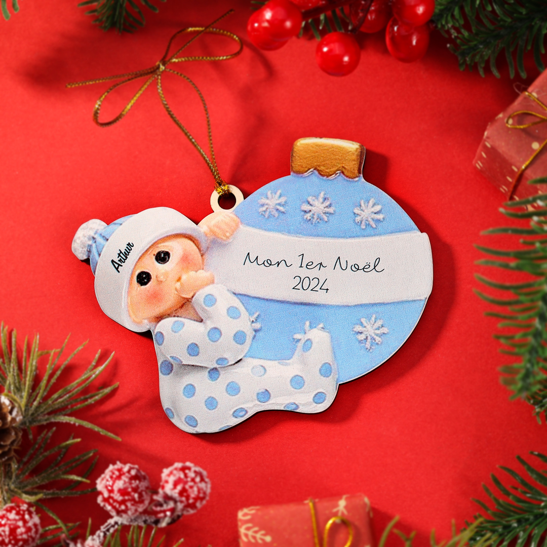 Décoration Sapin Noël en Bois 1 Prénom Personnalisé avec texte cadeau pour BéBé | Jessemade