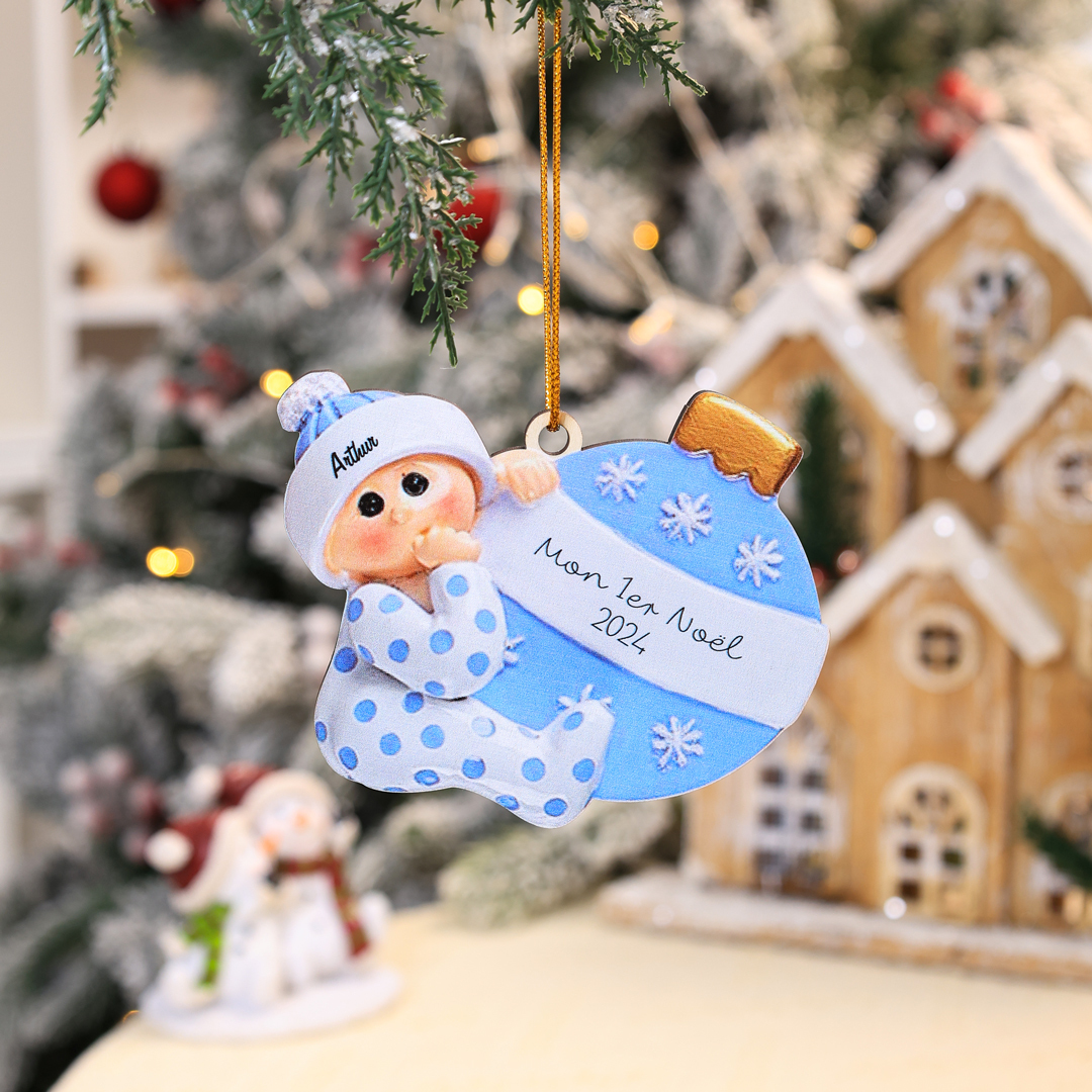 Décoration Sapin Noël en Bois 1 Prénom Personnalisé avec texte cadeau pour BéBé | Jessemade