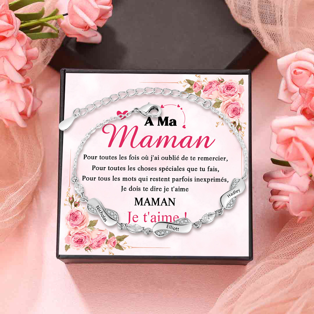 À ma Maman-Coffret de Cadaeu Bracelet Personnalisé 3 Prénoms et 1 Carte Cadeau pour Maman｜Jessemade