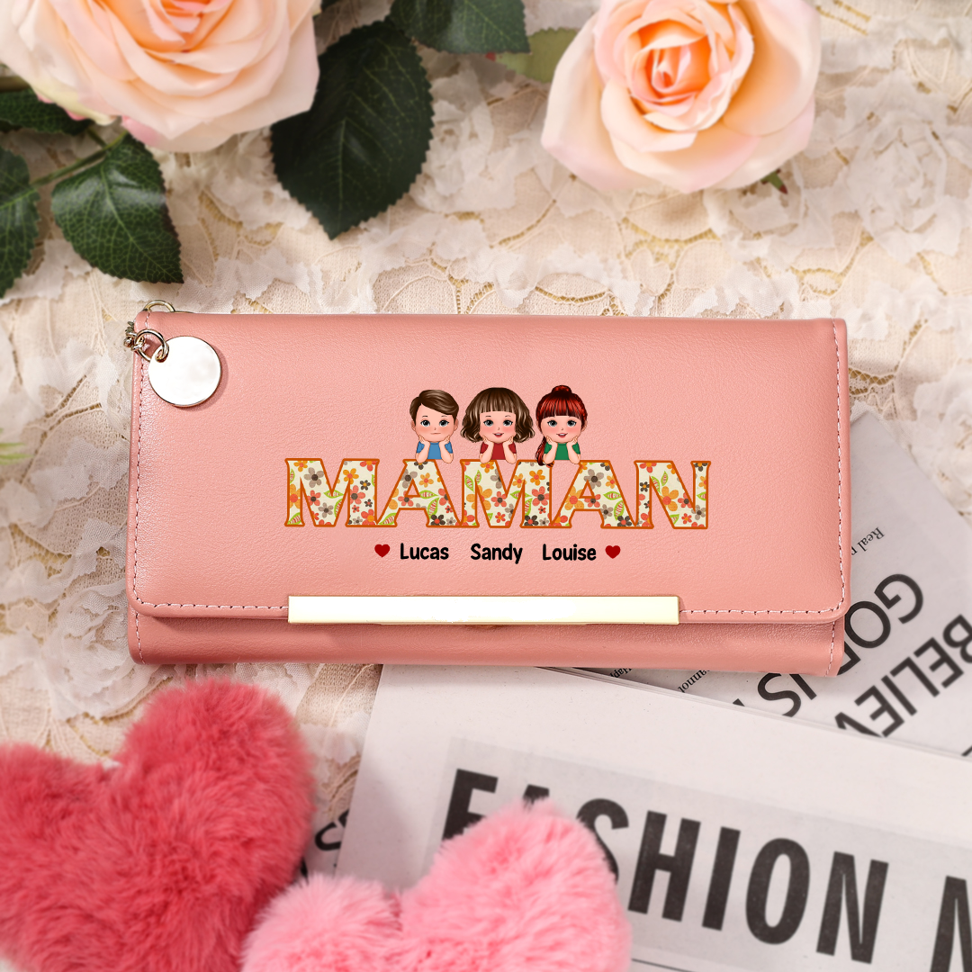 À ma Maman -Portefeuille Personnalisé avec 1-6 Prénoms d'Enfants Porte-Monnaie en Rose/Bleu/Jaune Cadeau pour Maman| Jessemade