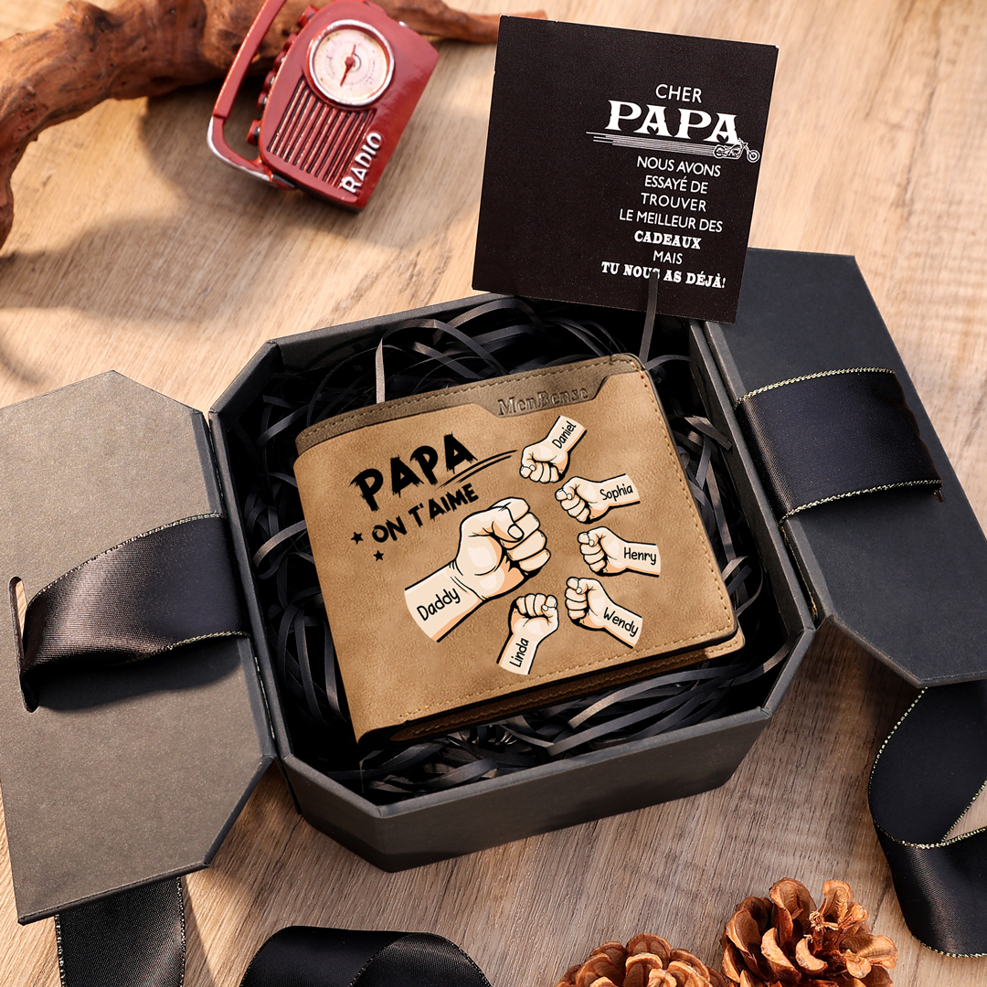 Portefeuille Poings Personnalisé avec 6 Prénoms Portefeuille Classique Homme pour Papa | Jessemade