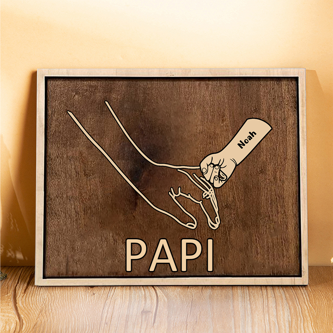 À Papi/Mamie - Cadre en Bois la Main dans la Main 1 Prénom Personnalisé avec Texte Cadeau pour Famille