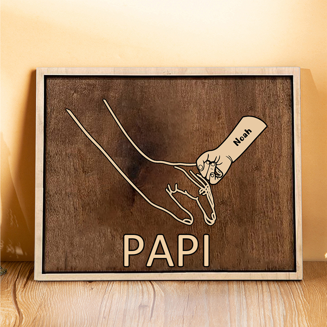 À Papi/Mamie - Cadre en Bois la Main dans la Main 1 Prénom Personnalisé avec Texte Cadeau pour Famille