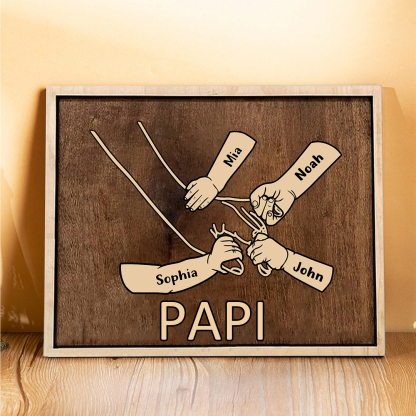 À Papi/Mamie - Cadre en Bois la Main dans la Main 4 Prénoms Personnalisés avec Texte Cadeau pour Famille