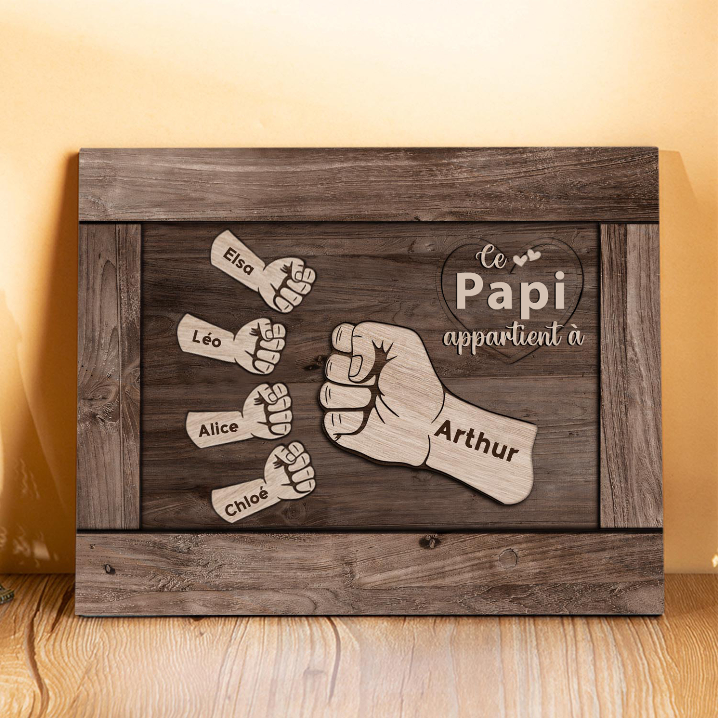 Jessemade FR À Mon Papa/Papy-Cadre Imprimé en Bois Poings 5 Prénoms Personnalisés avec Texte
