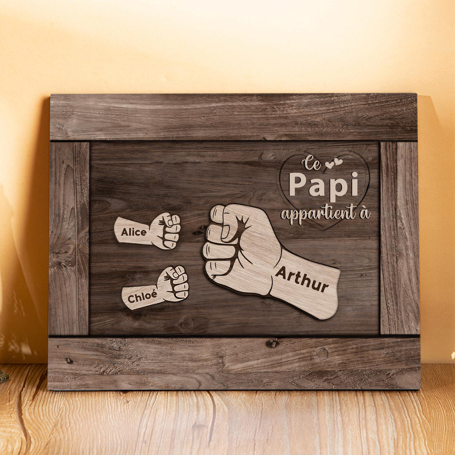 Jessemade FR À Mon Papa/Papy-Cadre Imprimé en Bois Poings 3 Prénoms Personnalisés avec Texte