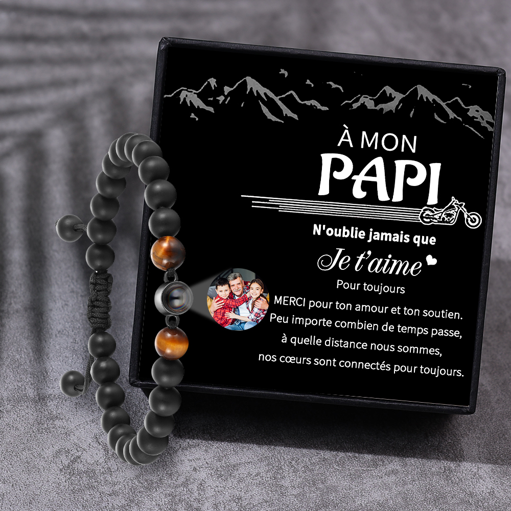 À Mon Papi - Bracelet Photo Projection Bracelet Obsidienne Photo Personnalisée｜Jessemade