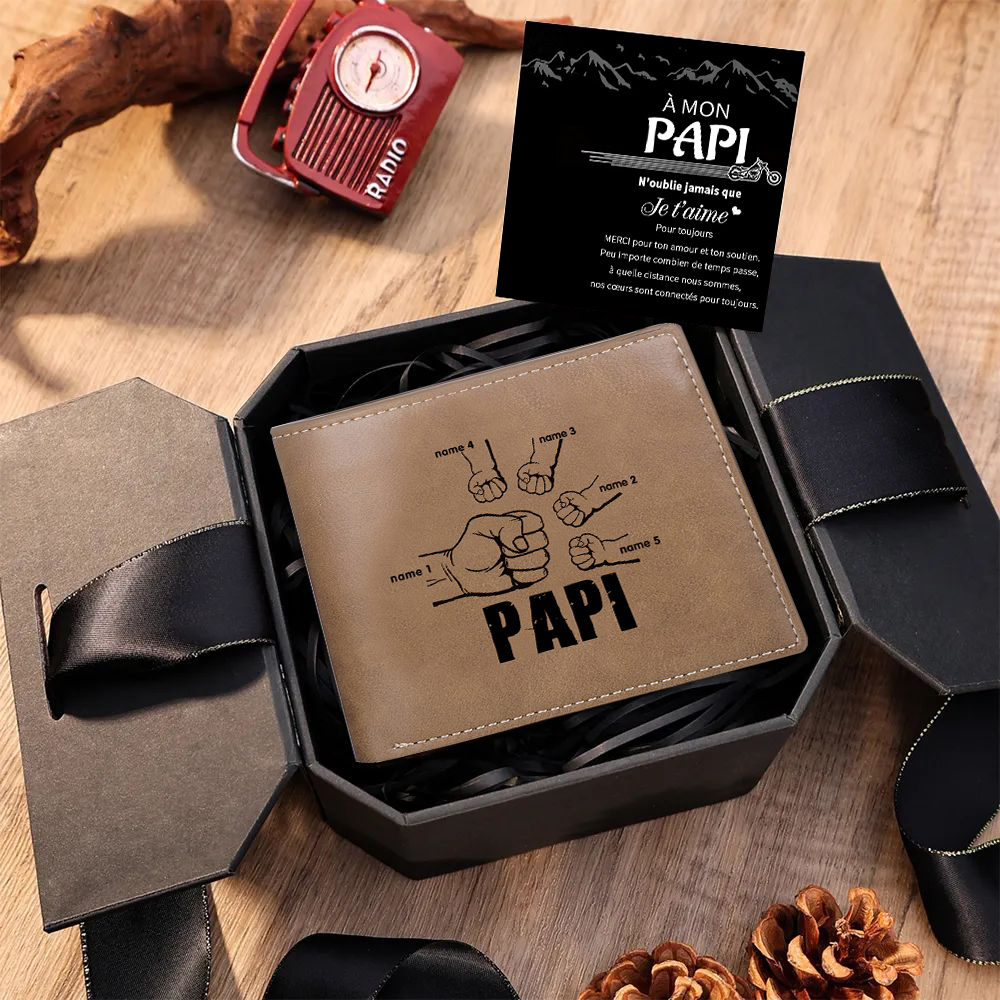 À mon Papi-Portefeuille Poings 5 Prénoms Personnalisés avec Photo Clas