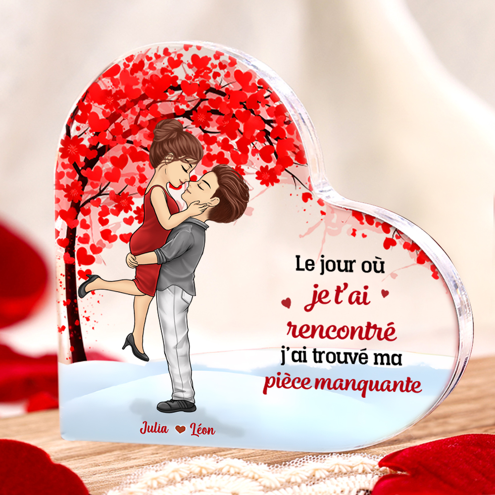 Plaque Acrylique Cœur Couple Romantique 2 Prénoms Personnalisés Cadeua