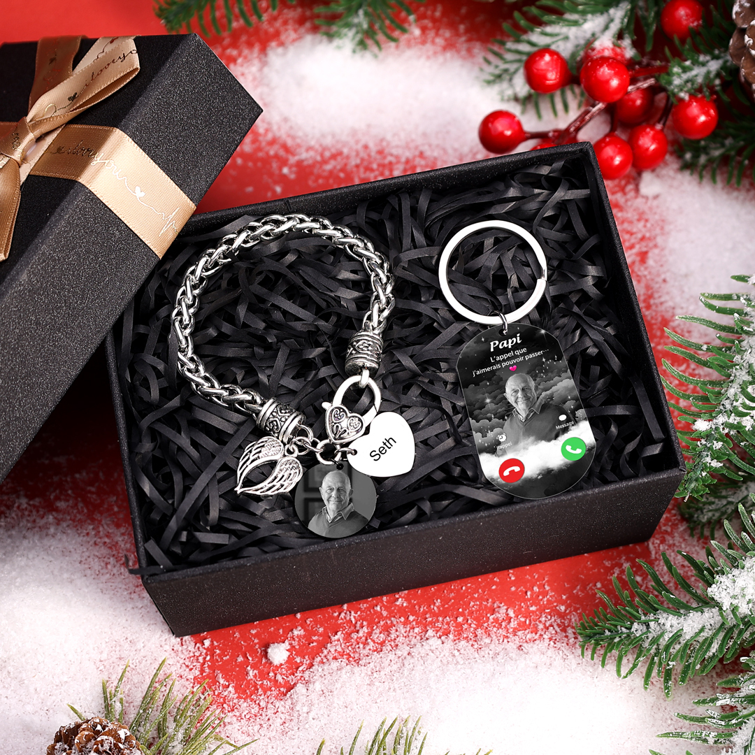 COffret Cadeau 2PCS commémoratif Bracelet et Porte-Clés 1 Prénom Perso