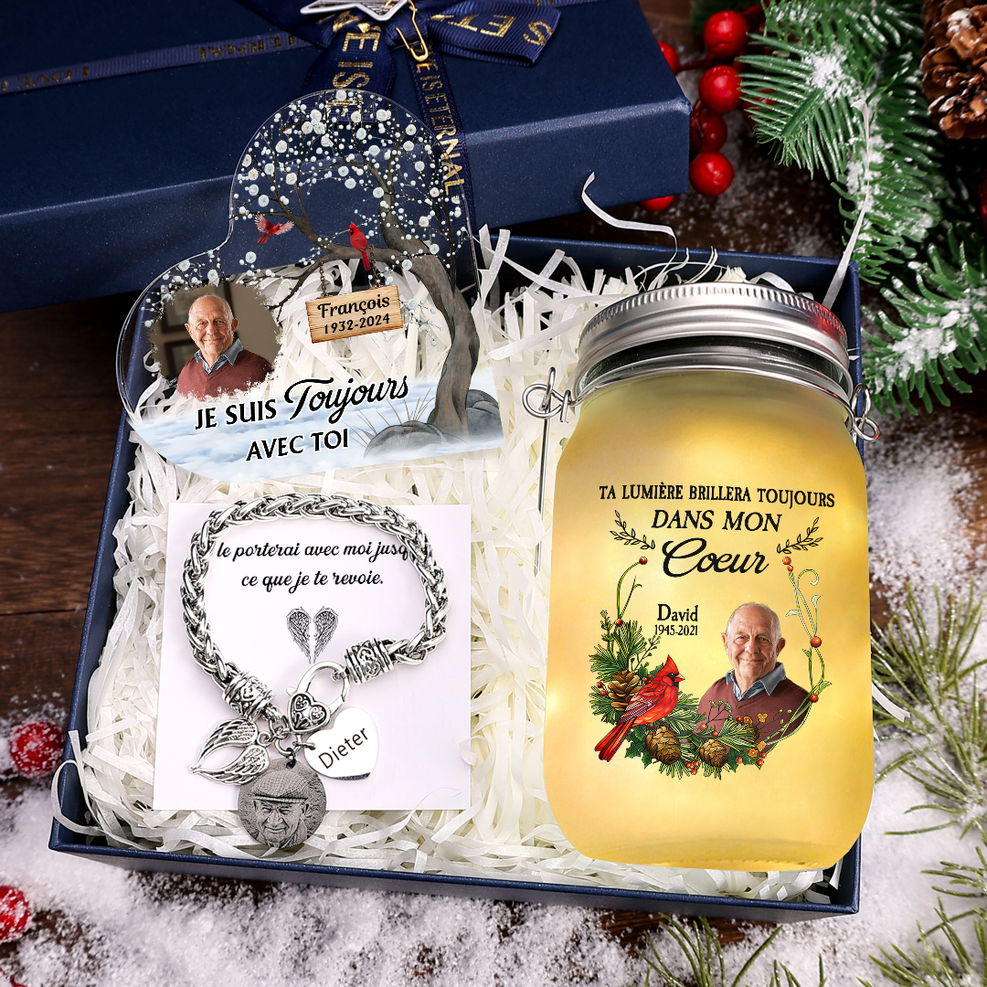 Coffret Cadeau 3PCS commémoratif Plaque en Cœur et Bouteille avec Brac