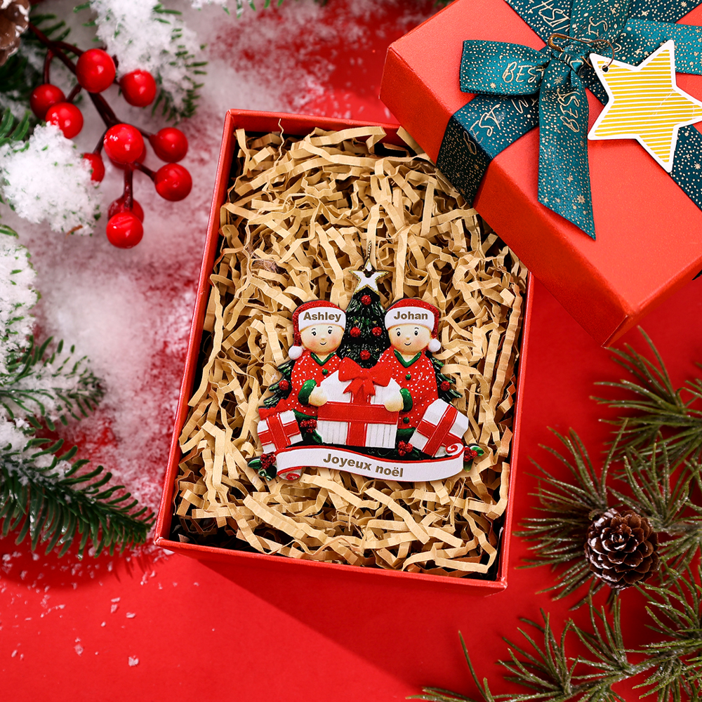 Décoration Sapin Noël Poupée 2 Prénoms Personnalisés et texte
