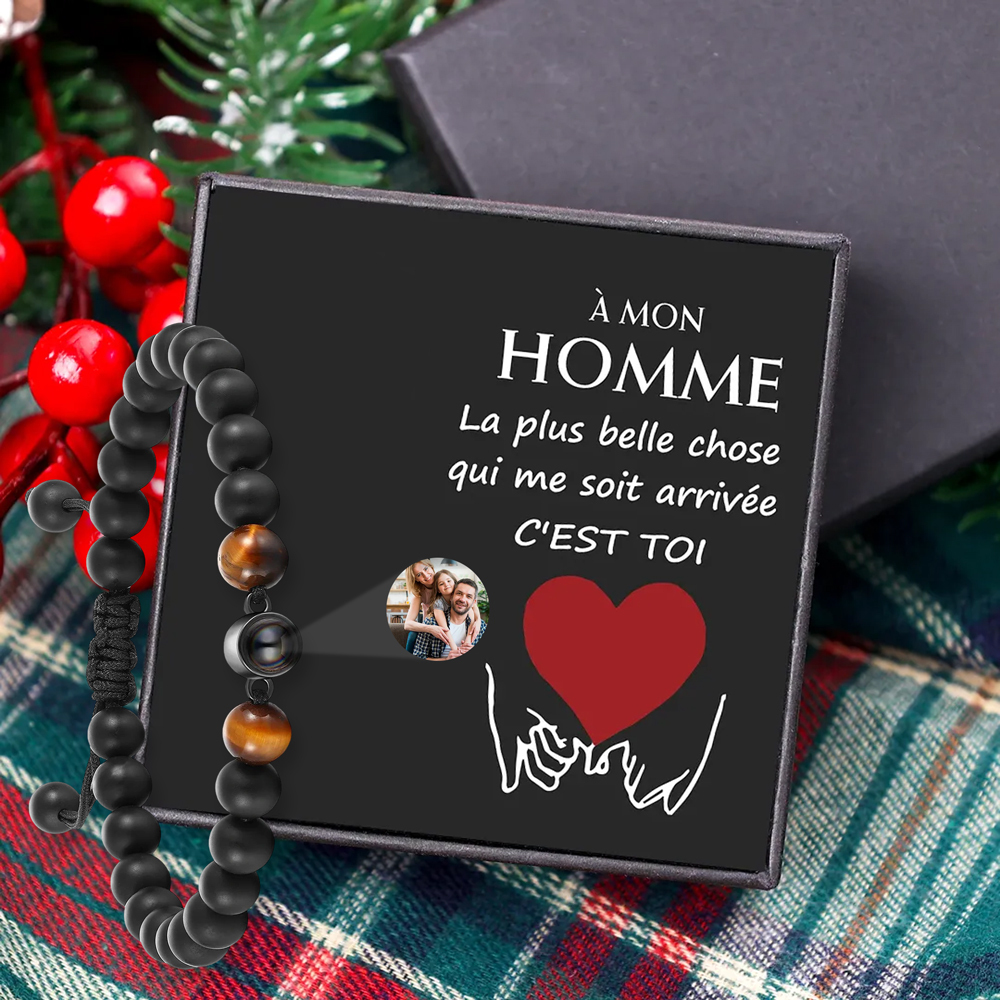 À Mon Homme - Bracelet Photo Projection Bracelet Obsidienne Photo Personnalisée pour La Saint-Valentin｜Jessemade