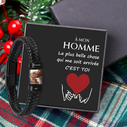 Bracelet Cuir Bracelet Photo Personnalisé avec 2 Prénoms pour Homme｜Jessemade