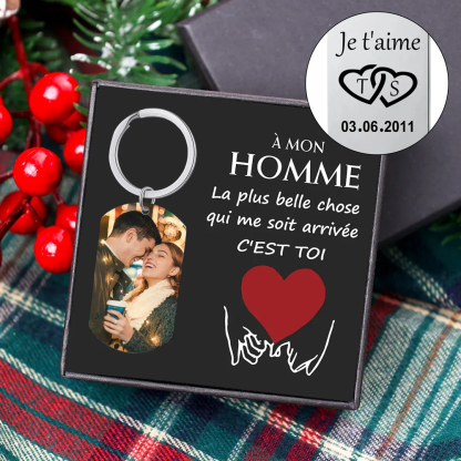 Porte-Clés amour 2 Lettres et1 Photo Personnalisé avec Texte et date Cadeau Coffret pour Couple La Saint-Valentin | Jessemade