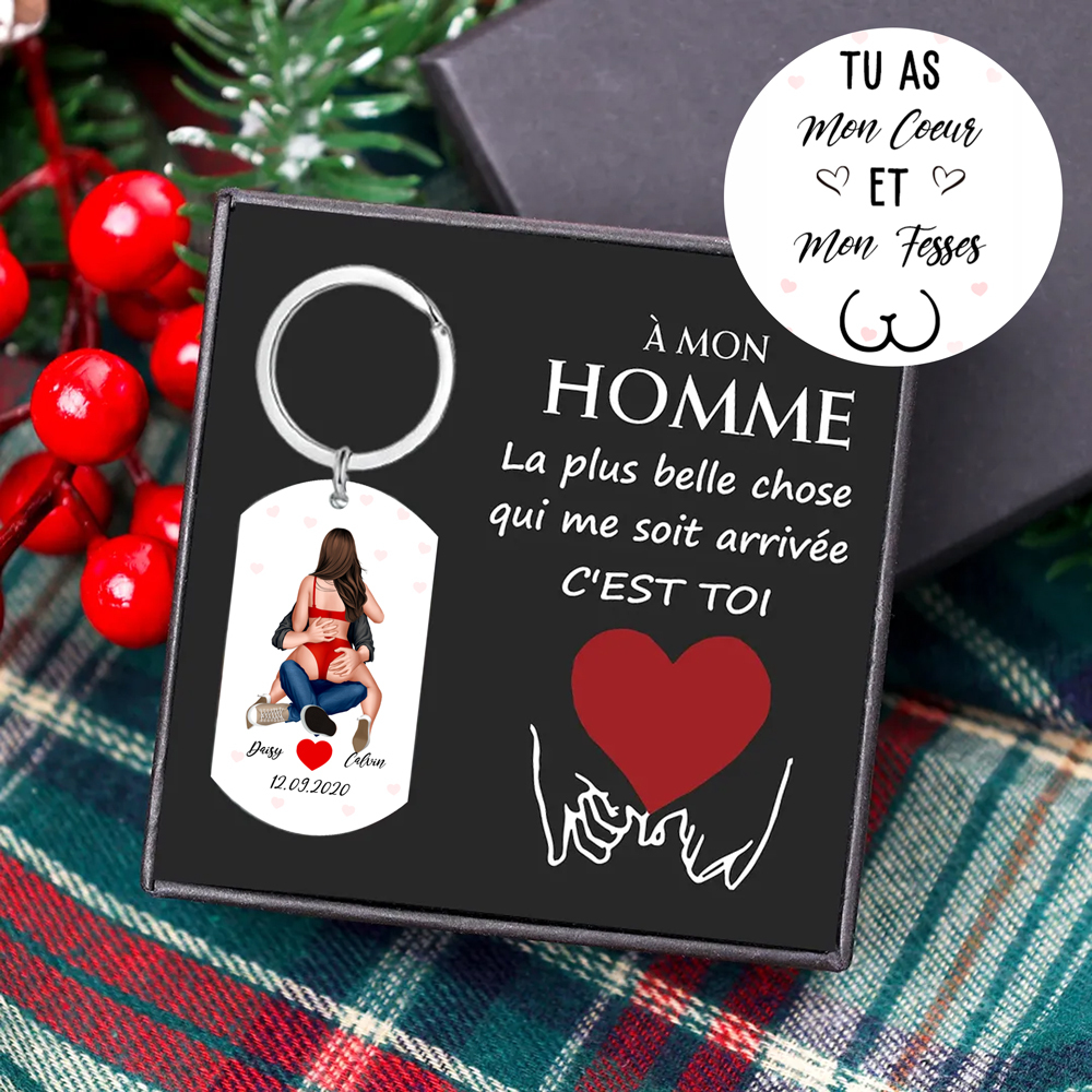 Porte-Clés 2 Prénoms Personnalisés avec Date Cadeau Coffret pour Couple La Saint-Valentin | Jessemade