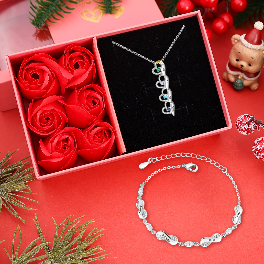 Coffret Cadeau Bijoux Personnalisés : Collier et Bracelet Gravés avec Pierres de Naissance | Jessemade