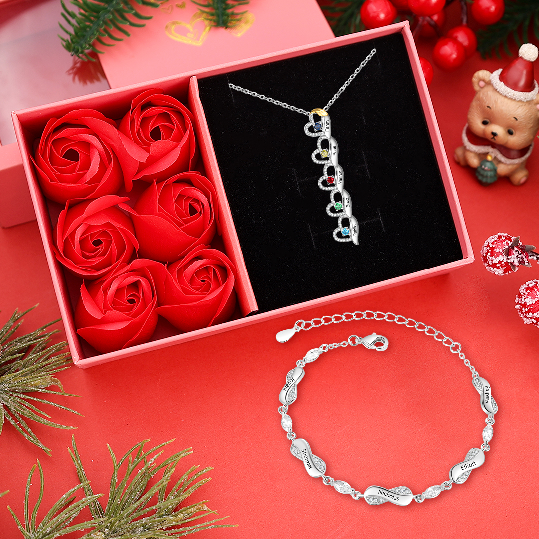 Coffret Bijoux Personnalisés : Collier et Bracelet Gravés avec Pierres de Naissance | Jessemade