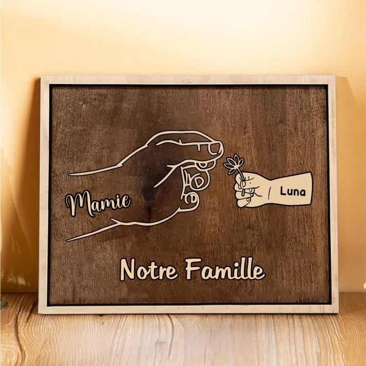 À Maman/Mamie - Cadre en Bois Main et Enfants 2 Prénoms Personnalisés avec Texte Cadeau pour Famille