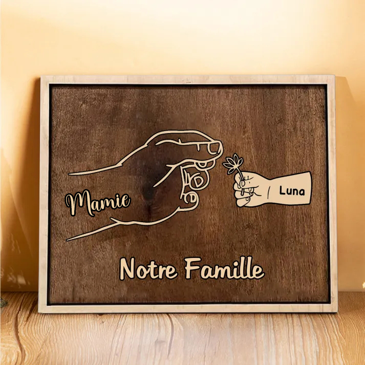 À Maman/Mamie - Cadre en Bois Main et Enfants 2 Prénoms Personnalisés avec Texte Cadeau pour Famille-Jessemade FR