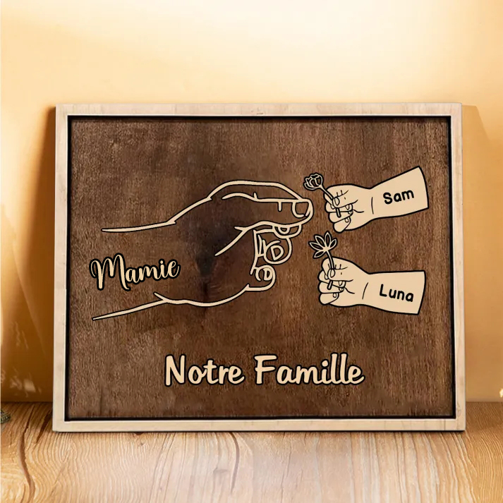 À Maman/Mamie - Cadre en Bois Main et Enfants 3 Prénoms Personnalisés avec Texte Cadeau pour Famille