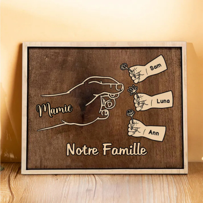 À Maman/Mamie - Cadre en Bois Main et Enfants 4 Prénoms Personnalisés avec Texte Cadeau pour Famille-Jessemade FR