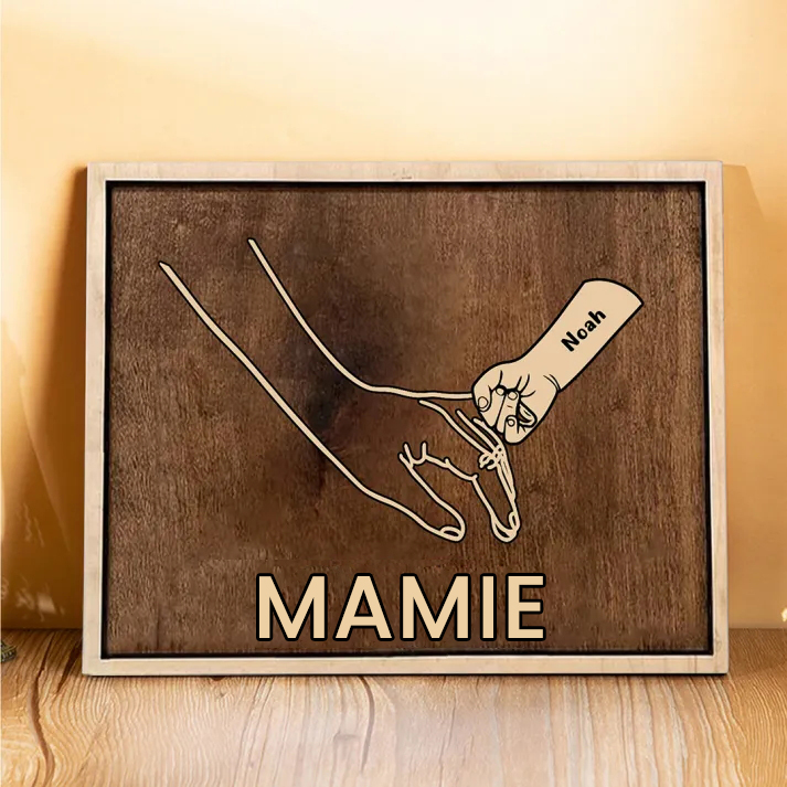 À Papi/Mamie - Cadre en Bois la Main dans la Main 1 Prénom Personnalisé avec Texte Cadeau pour Famille