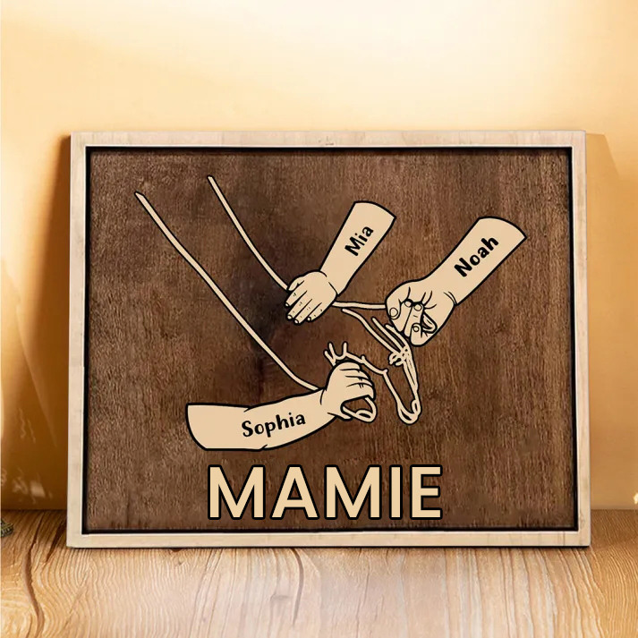 Jessemade FR À Papa/Maman- Cadre en Bois la Main dans la Main 3 Prénoms Personnalisés avec Texte Cadeau pour Famille