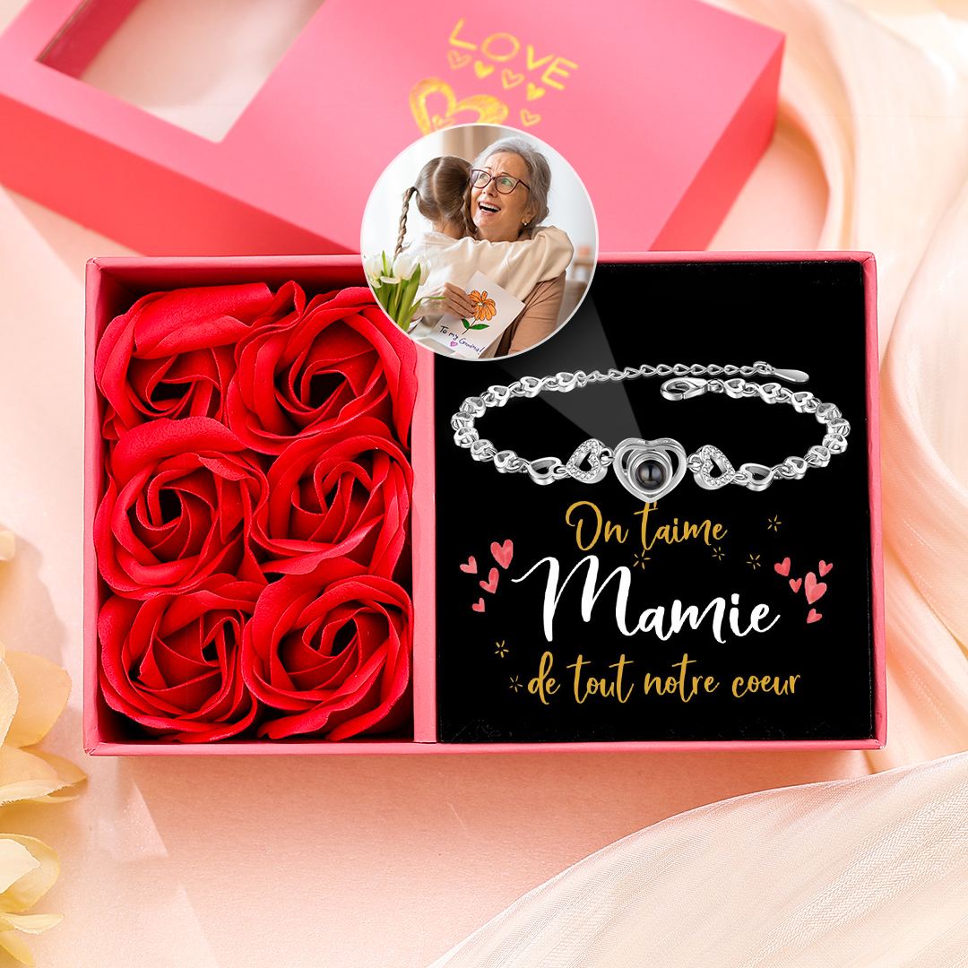 À Mamie - Bracelet Cœur Personnalisé avec Photo Bracelet Photo Projection pour Femme｜Jessemade