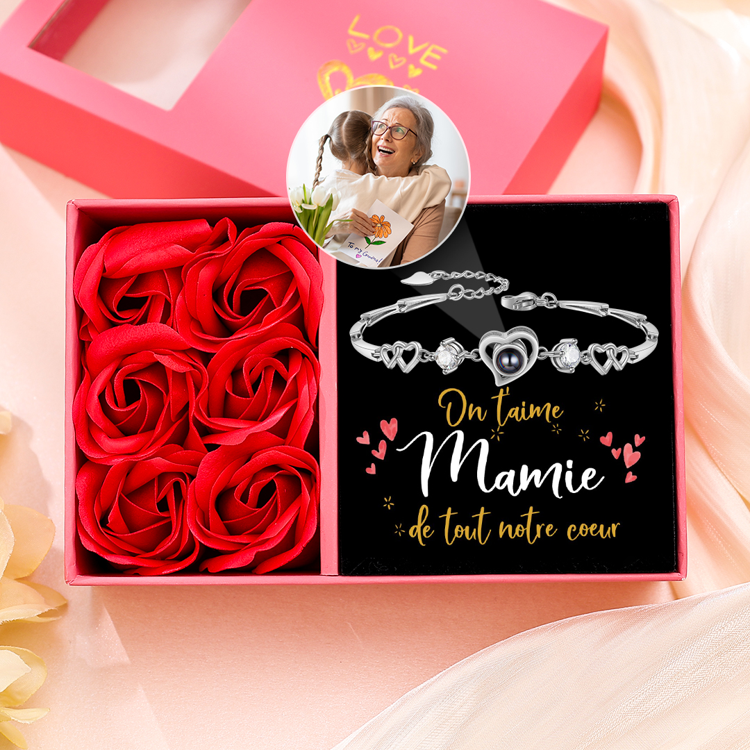 À Mamie - Bracelet Cœur Photo Personnalisée Argent/Or Rose Cadeau pour Mamie｜Jessemade