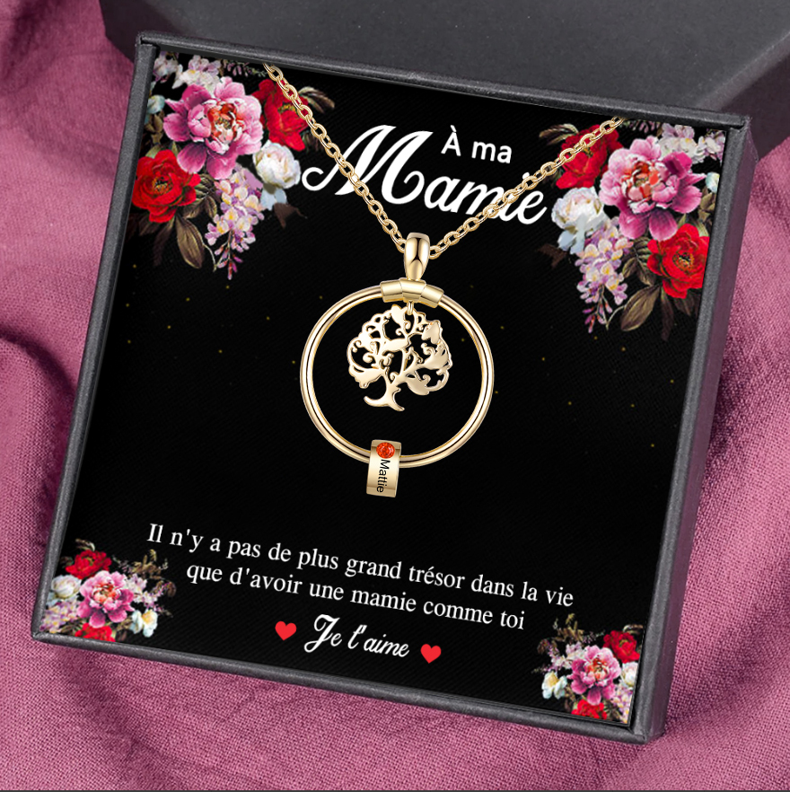 À ma Mamie-Collier Pendentif Arbre de vie Arbre généalogique 1 Cercles Avec Pierre De Naissance-Jessemade FR