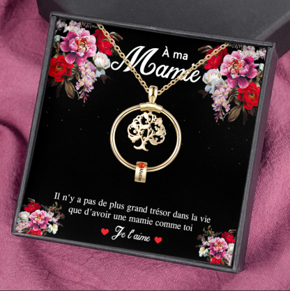 À ma Mamie-Collier Pendentif Arbre de vie Arbre généalogique 1 Cercles Avec Pierre De Naissance-Jessemade FR