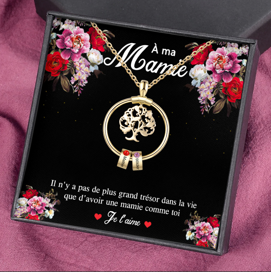À Ma Mamie-Collier Personnalisé Fem Arbre de vie Arbre généalogique 2 