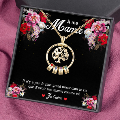 À ma Mamie-Collier Pendentif Arbre de vie Arbre généalogique 4 Cercles Avec Pierre De Naissance-Jessemade FR