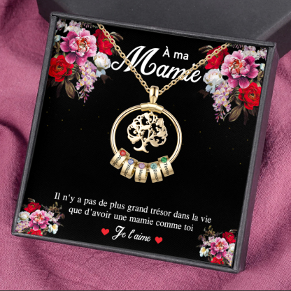 À ma Mamie-Collier Pendentif Arbre de vie Arbre généalogique 5 Cercles Avec Pierre De Naissance-Jessemade FR