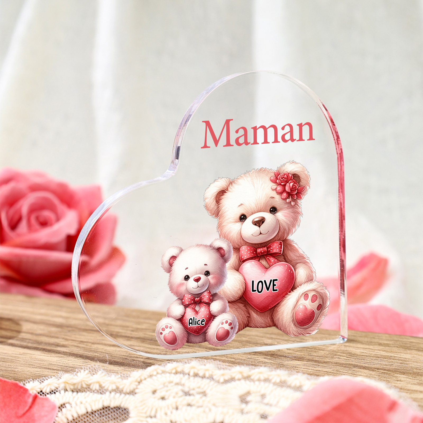 À Maman/Mamie - Plaque Coeur en Acrylique Personnalisé avec 1 Prénom et Texte Cadeau pour Maman/Mamie  | Jessemade