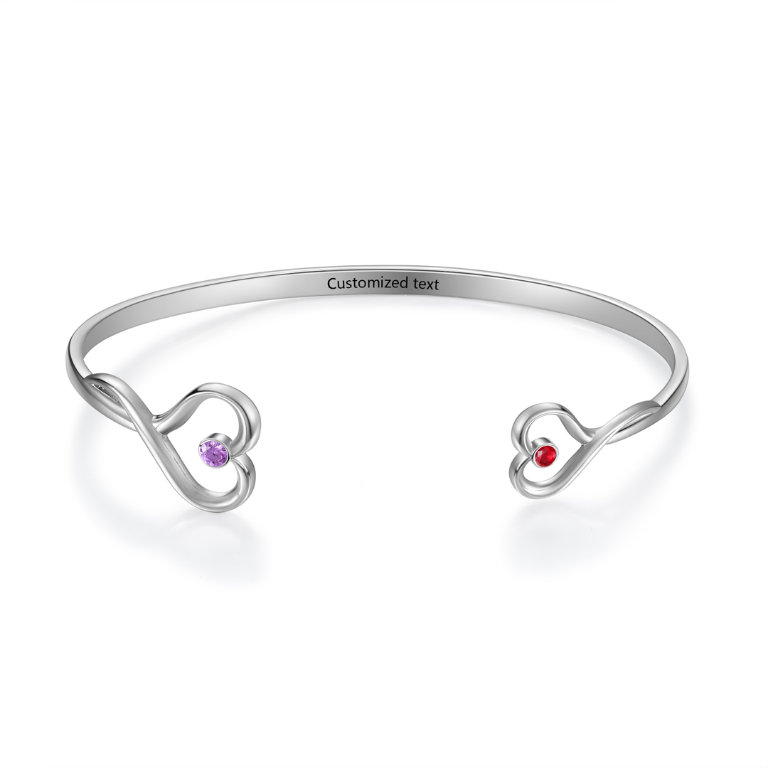 À Ma Maman - Bracelet en acier inoxydable Personnalisé avec 2 Pierres de Naissance et Texte Bracelet avec Carte Je t'aime | Jessemade