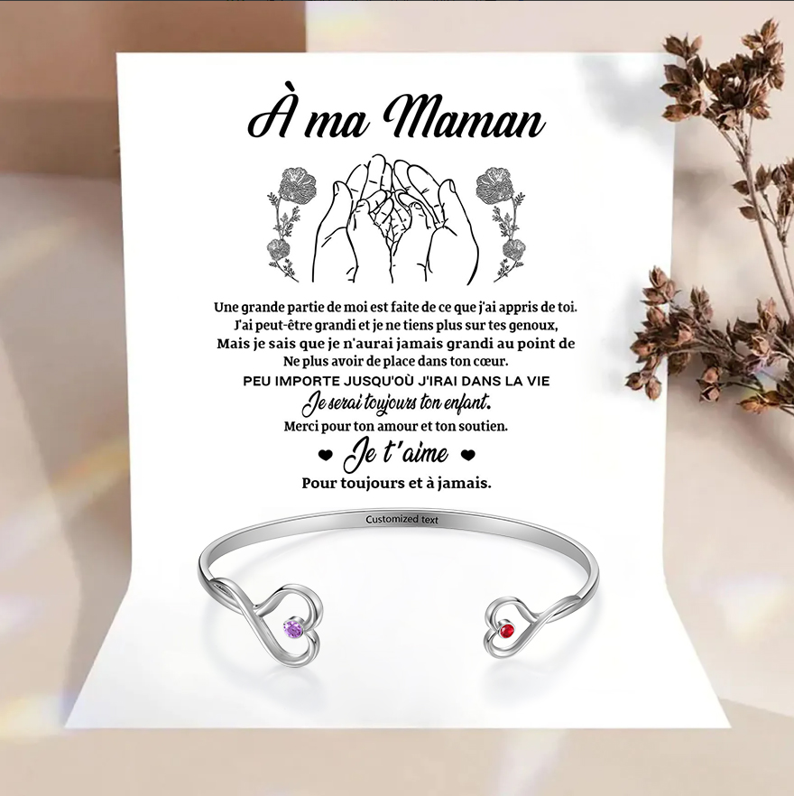 À Ma Maman - Bracelet en acier inoxydable Personnalisé avec 2 Pierres de Naissance et Texte Bracelet avec Carte Je t'aime | Jessemade
