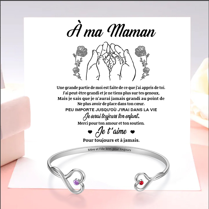À Ma Maman - Bracelet en acier inoxydable Personnalisé avec 2 Pierres de Naissance et Texte Bracelet avec Carte Je t'aime | Jessemade