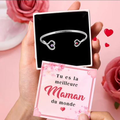 À Ma Maman - Bracelet en acier inoxydable Personnalisé avec 2 Pierres de Naissance et Texte Bracelet avec Carte Tu es la meilleure maman | Jessemade