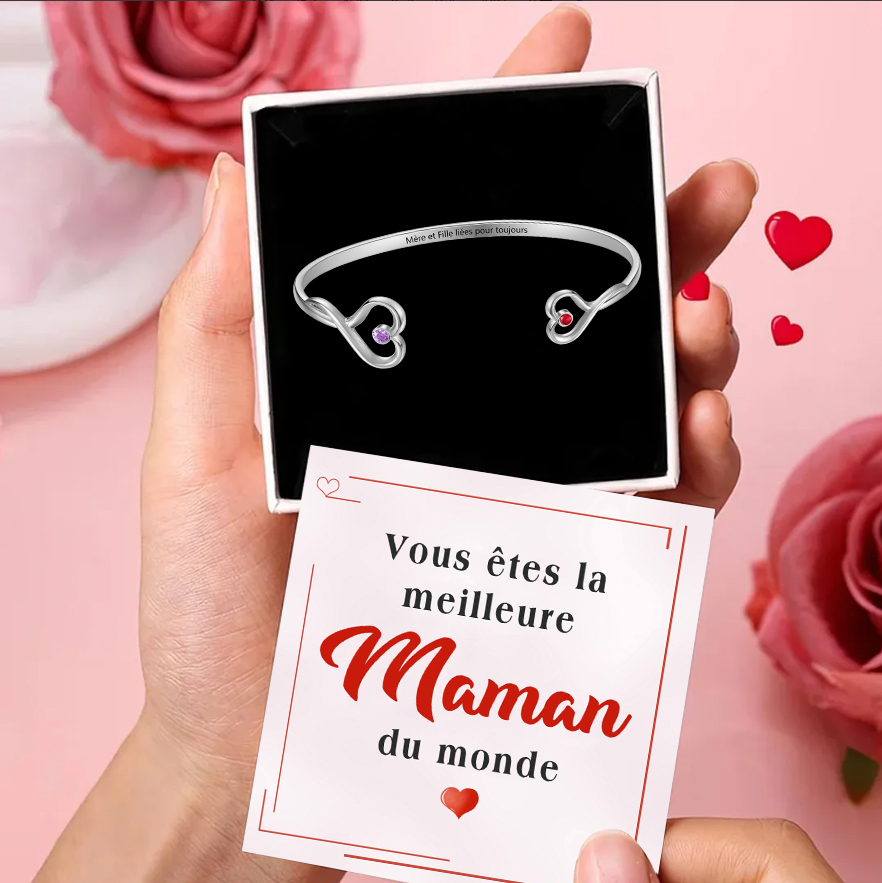 À Ma Maman - Bracelet en acier inoxydable Personnalisé avec 2 Pierres de Naissance et Texte Bracelet avec Carte Vous êtes la meilleure maman du monde | Jessemade