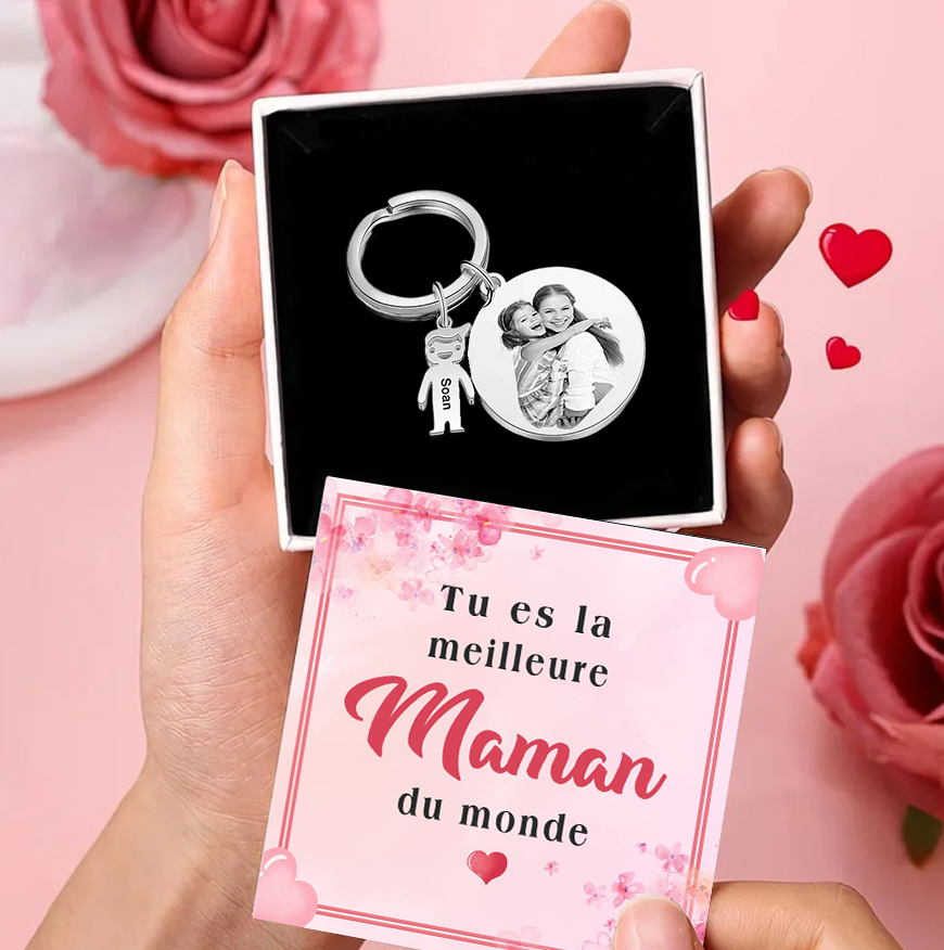 À Ma Maman-Porte-Clés 1 Prénom Personnalisé et photo et texte Avec Breloques 1 Enfant | Jessemade