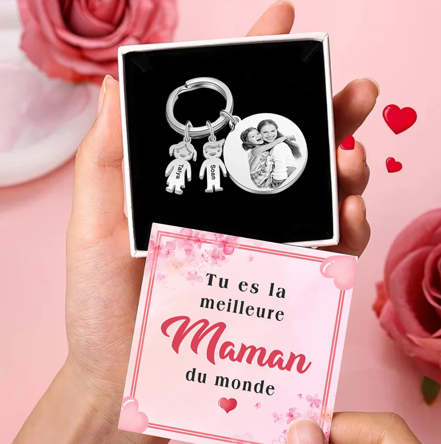 À Ma Maman-Porte-Clés 2 Prénoms Personnalisé et photo et texte Avec Breloques 2 Enfants | Jessemade