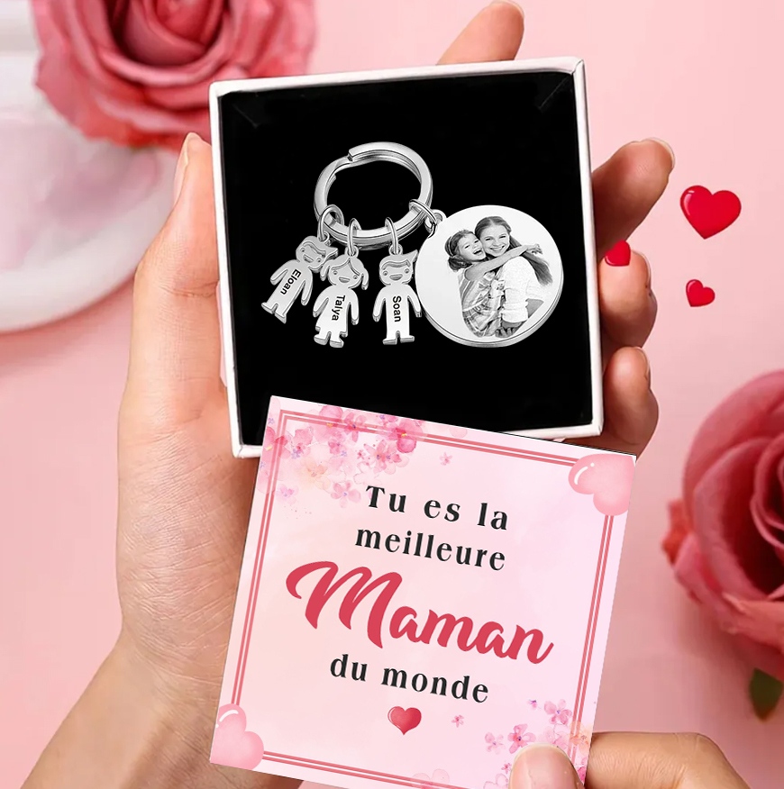À Ma Maman - Porte-Clés 3 Prénoms Personnalisé et photo et texte Avec Breloques 3 Enfants | Jessemade