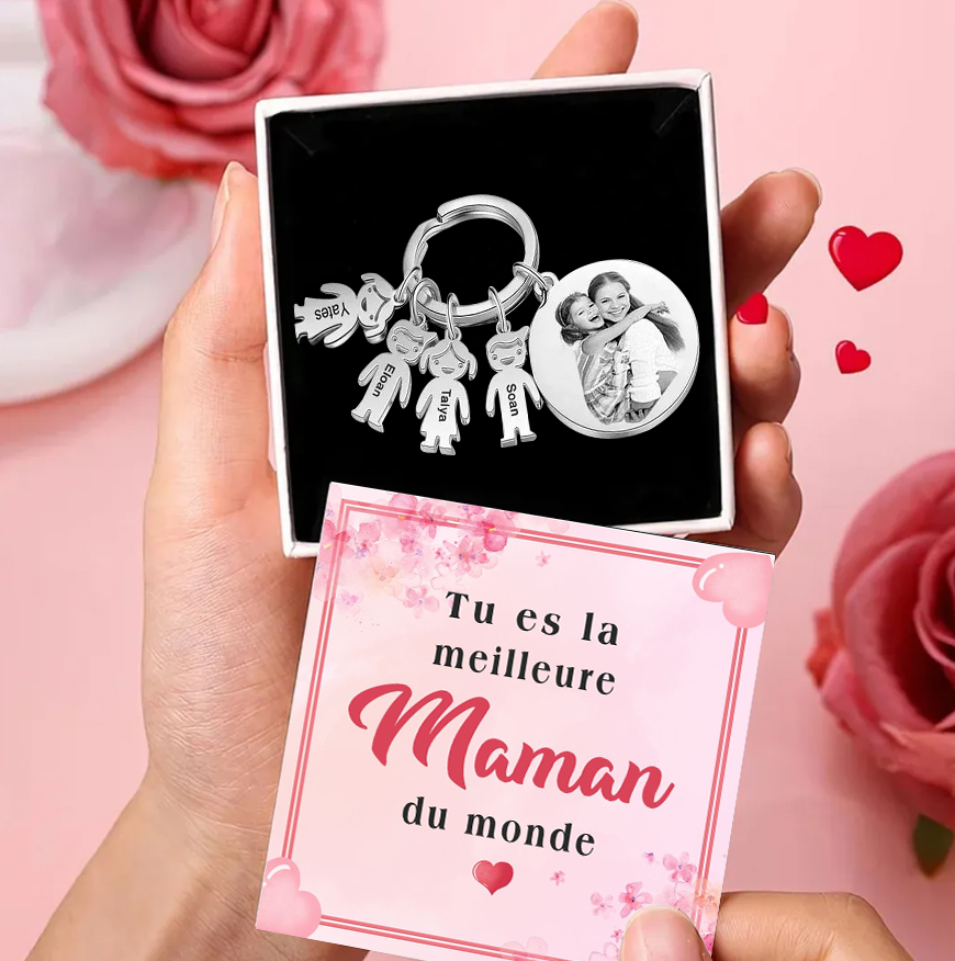 À Ma Maman-Porte-Clés 4 Prénoms Personnalisé et photo et texte Avec Breloques 4 Enfants | Jessemade