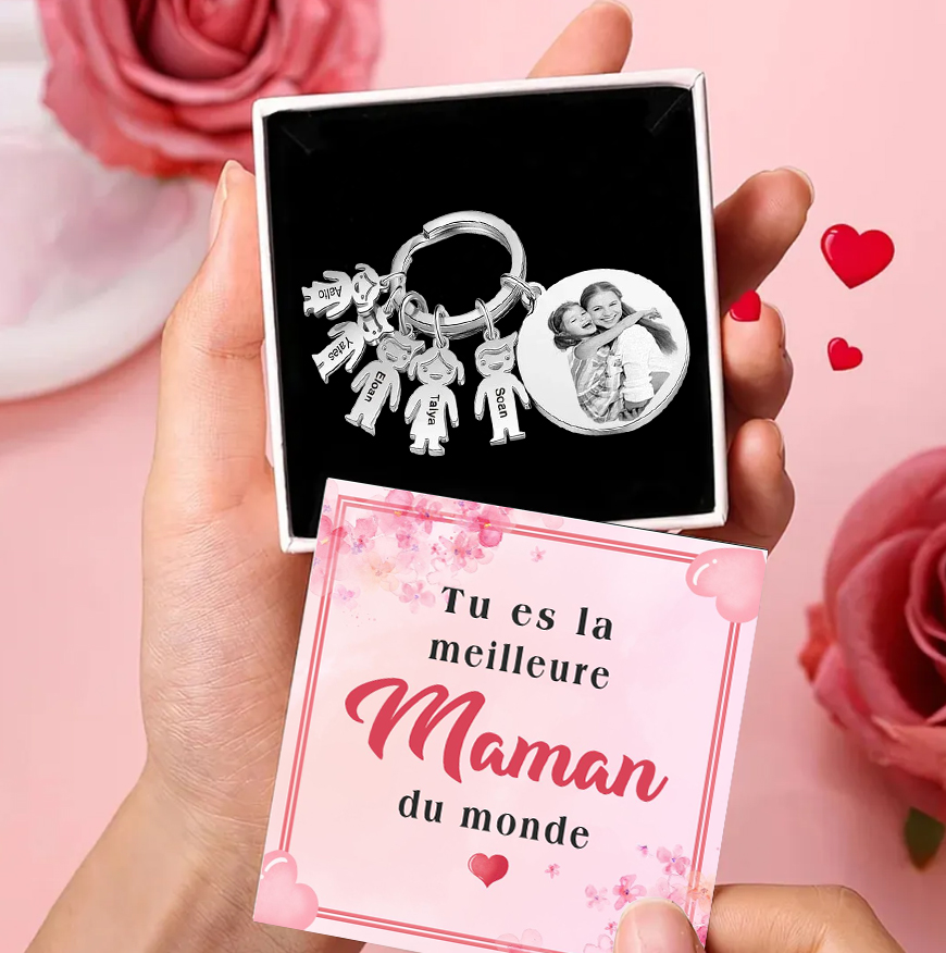 À Ma Maman-Porte-Clés 5 Prénoms Personnalisé et photo et texte Avec Breloques 5 Enfants | Jessemade